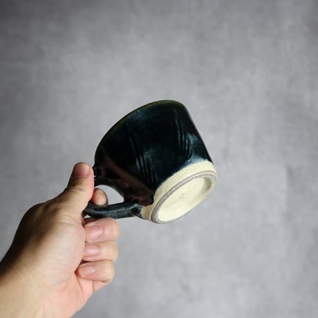 コーヒーカップ＆ソーサー1 呉須釉 櫛描 やちむん 陶器 北窯 松田共司工房:7004074