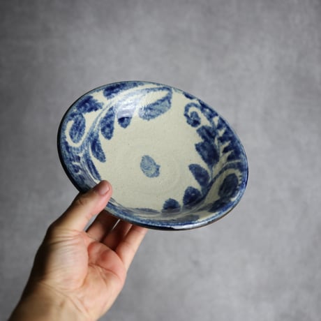 6寸皿1 呉須釉 唐草 やちむん 陶器 榮一工房:7013016
