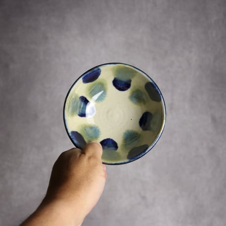 4寸鉢3 呉須 緑釉 点打 やちむん 陶器 漂窯:7010012