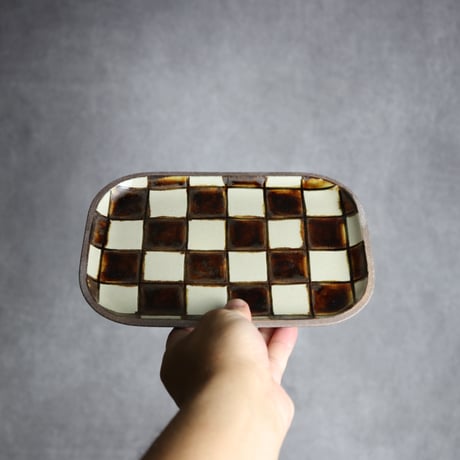 長角皿 中 格子 飴 白 陶器 一翠窯:7021002