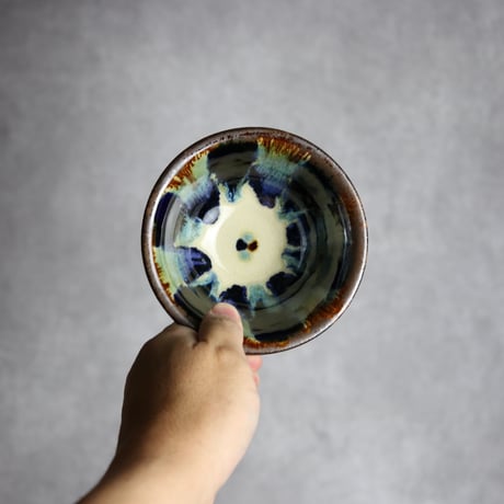 飯碗小1 青三彩紋 やちむん 陶器 エドメ陶房:7201015