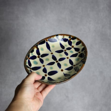 オーバル皿1 網花紋 やちむん 陶器 エドメ陶房:7201002