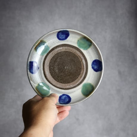 5寸皿3 呉須 緑釉 点打 やちむん 陶器 漂窯:7010004