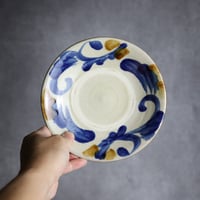 6寸皿1 飴 呉須釉 唐草 やちむん 陶器 漂窯:7010006