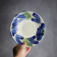 6寸皿1 呉須 緑釉 菊花双葉 やちむん 陶器 漂窯:7010006