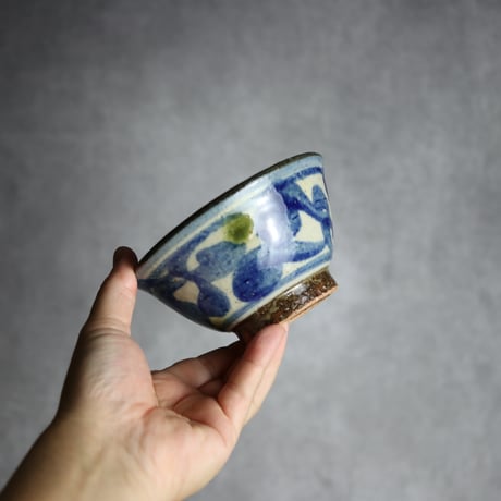 4寸マカイ 青 緑 唐草柄 やちむん 陶器 陶芸こまがた:7006024