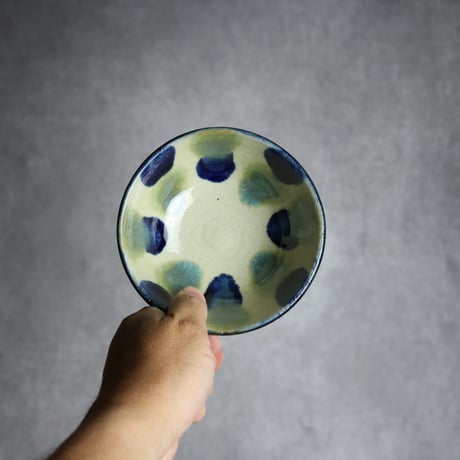 4寸鉢3 呉須 緑釉 点打 やちむん 陶器 漂窯:7010012