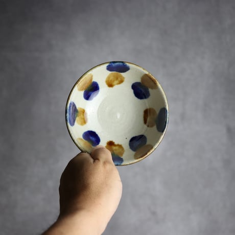 4寸鉢2 飴 呉須釉 点打 やちむん 陶器 漂窯:7010012