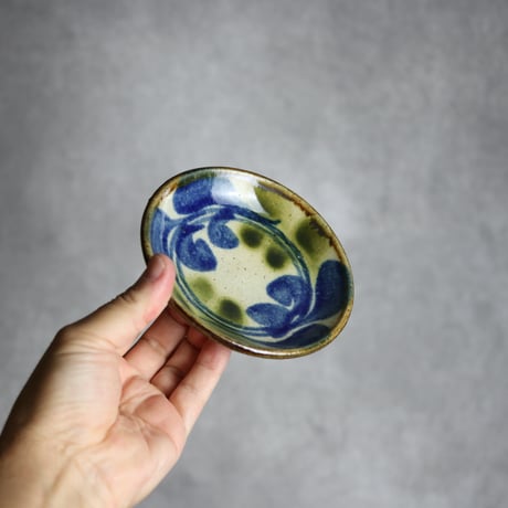 4寸皿 デイゴ 青 緑 やちむん 陶器 陶芸こまがた:7006082