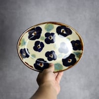 オーバル皿2 花紋 やちむん 陶器 エドメ陶房:7201002