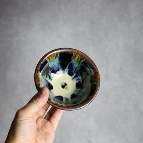 飯碗小1 青三彩紋 やちむん 陶器 エドメ陶房:7201015
