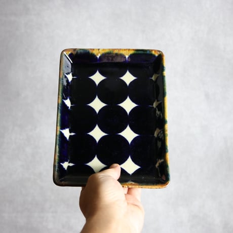 角皿1 青ドット紋 やちむん 陶器 エドメ陶房:7201007