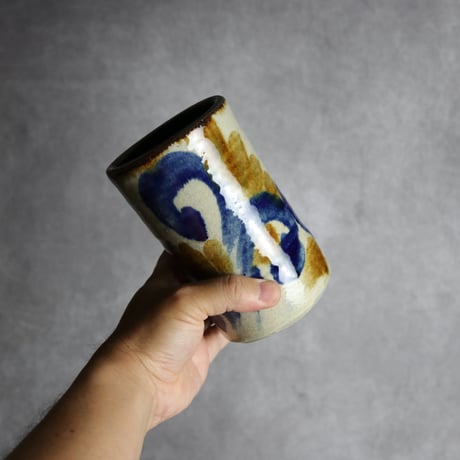 4.5寸筒1 飴 呉須釉 唐草 やちむん 陶器 北窯 松田共司工房:7004079
