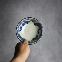 4寸鉢1 呉須 緑釉 唐草 やちむん 陶器 漂窯:7010012