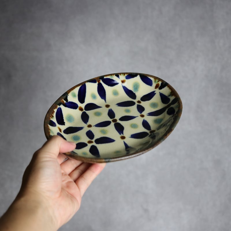オーバル皿1 網花紋 やちむん 陶器 エドメ陶房:7201002 | MADE IN OKIN