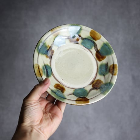 6寸皿1 三彩 指描点打 やちむん 陶器 漂窯:7010006