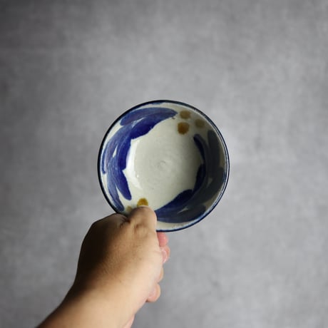 3.5寸鉢1 呉須 飴釉 双葉 やちむん 陶器 漂窯:7010029