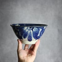 6寸マカイ1 呉須釉 菊唐草紋 やちむん 陶器 榮一工房:7013043