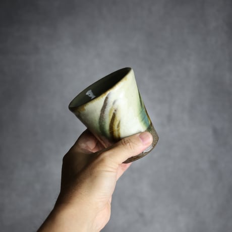 Vカップ1 三彩 指描 やちむん 陶器 漂窯:7010032