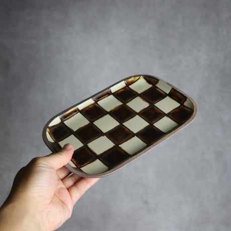 長角皿 中 格子 飴 白 陶器 一翠窯:7021002