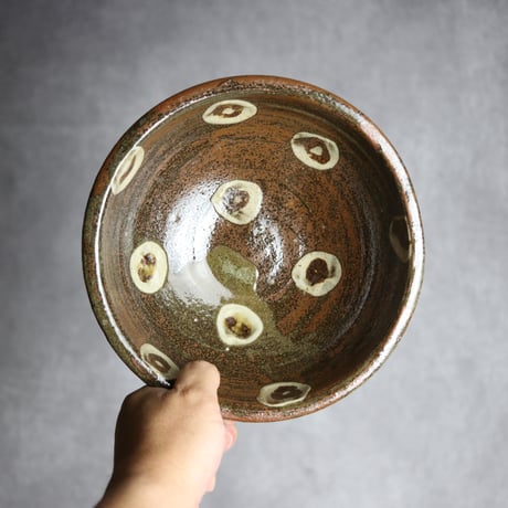 6.5寸深鉢1 白点に飴の丸 やちむん 陶器 北窯 宮城正享工房 ※重い :7005072