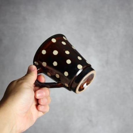 広口マグカップ 飴釉 蝋抜 点打 やちむん 陶器 真南風工房:7011025