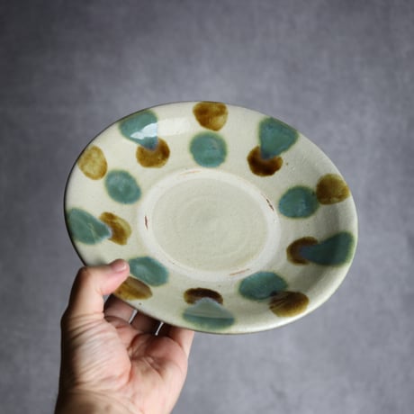 7寸皿1 三彩 点打 やちむん 陶器 漂窯:7010007