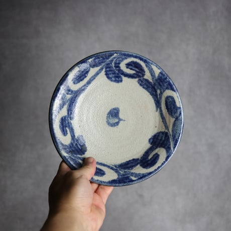 6寸皿2 呉須釉 唐草 やちむん 陶器 榮一工房:7013016