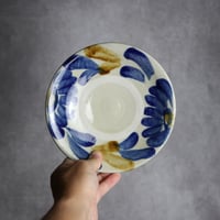 6寸皿1 飴 呉須釉 菊花双葉 やちむん 陶器 漂窯:7010006