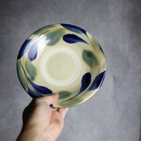 6寸皿1 呉須緑釉 双葉 やちむん 陶器 北窯 松田共司工房:7004008