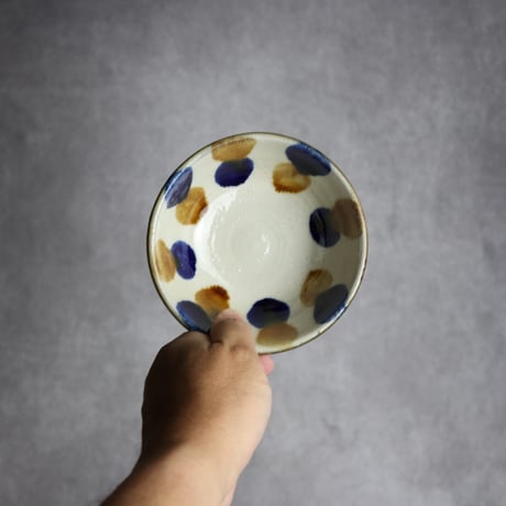 4寸鉢3 飴 呉須釉 点打 やちむん 陶器 漂窯:7010012
