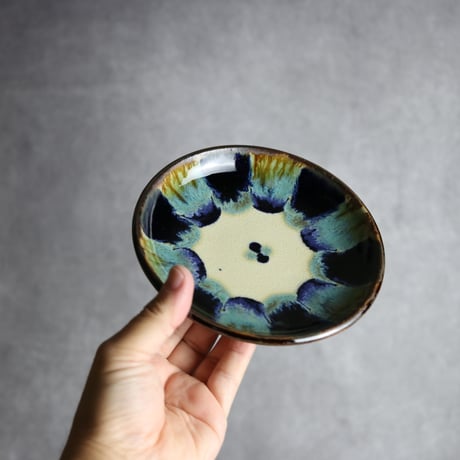 5寸皿2 青三彩紋 やちむん 陶器 エドメ陶房:7201013