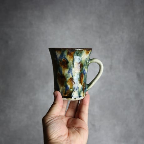 トールマグカップ3 三彩 格子点打 やちむん 陶器 榮一工房:7013098