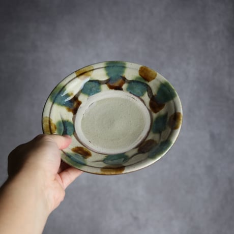 6寸皿1 三彩 指描点打 やちむん 陶器 漂窯:7010006