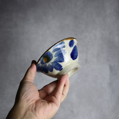 3.5寸マカイ1 飴 呉須釉 菊花 やちむん 陶器 北窯 松田共司工房:7004019