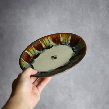 オーバル皿1 三彩紋 やちむん 陶器 エドメ陶房:7201002