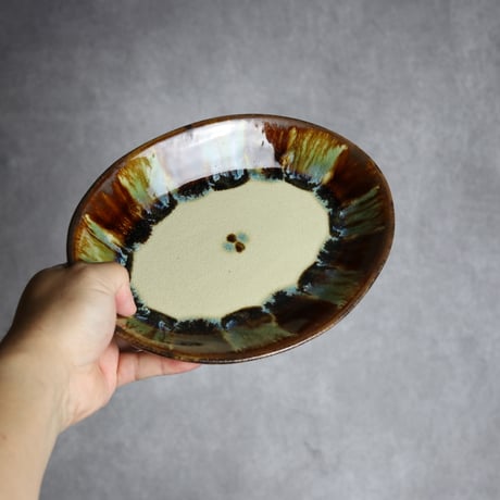 オーバル皿1 三彩紋 やちむん 陶器 エドメ陶房:7201002
