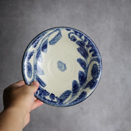 6寸皿1 呉須釉 唐草 やちむん 陶器 榮一工房:7013016