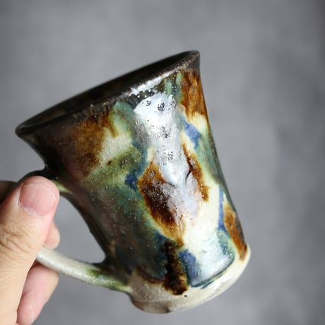 トールマグカップ1 三彩 格子点打 やちむん 陶器 榮一工房:7013098