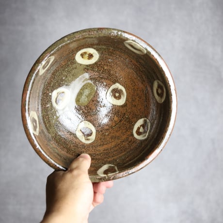 6.5寸深鉢1 白点に飴の丸 やちむん 陶器 北窯 宮城正享工房 ※重い :7005072