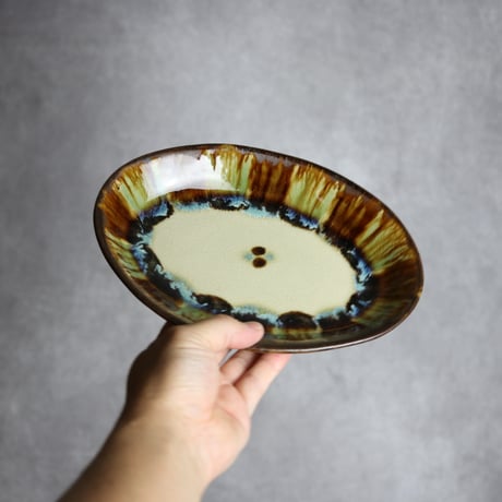 オーバル皿2 三彩紋 やちむん 陶器 エドメ陶房:7201002