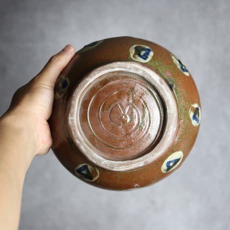 6.5寸深鉢1 白点に呉須三角 やちむん 陶器 北窯 宮城正享工房 ※重い :7005072
