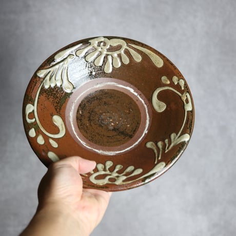 7寸皿1 イッチン 唐草 北窯 宮城正享工房:7005007 ※スリ傷あり