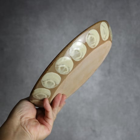 オーバル皿1 青丸紋 やちむん 陶器 エドメ陶房:7201002