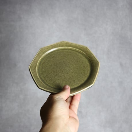 5寸リムプレートS1 八角 モスグリーン  やちむん 陶器 cerca:7025004