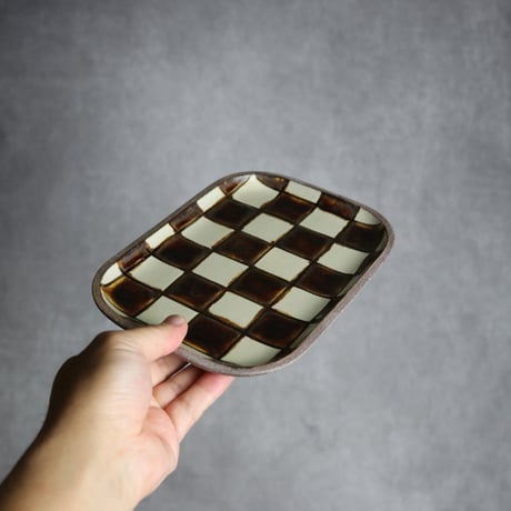 長角皿 中 格子 飴 白 陶器 一翠窯:7021002