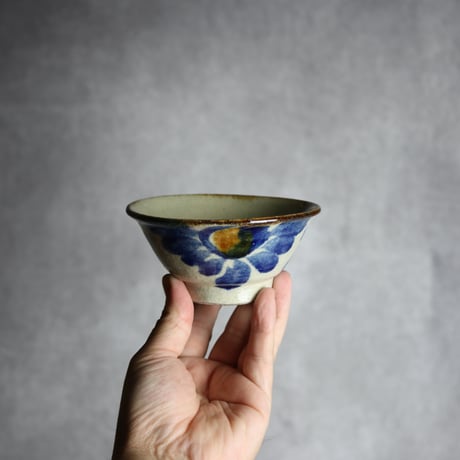 3.5寸マカイ1 飴 呉須釉 菊花 やちむん 陶器 北窯 松田共司工房:7004019