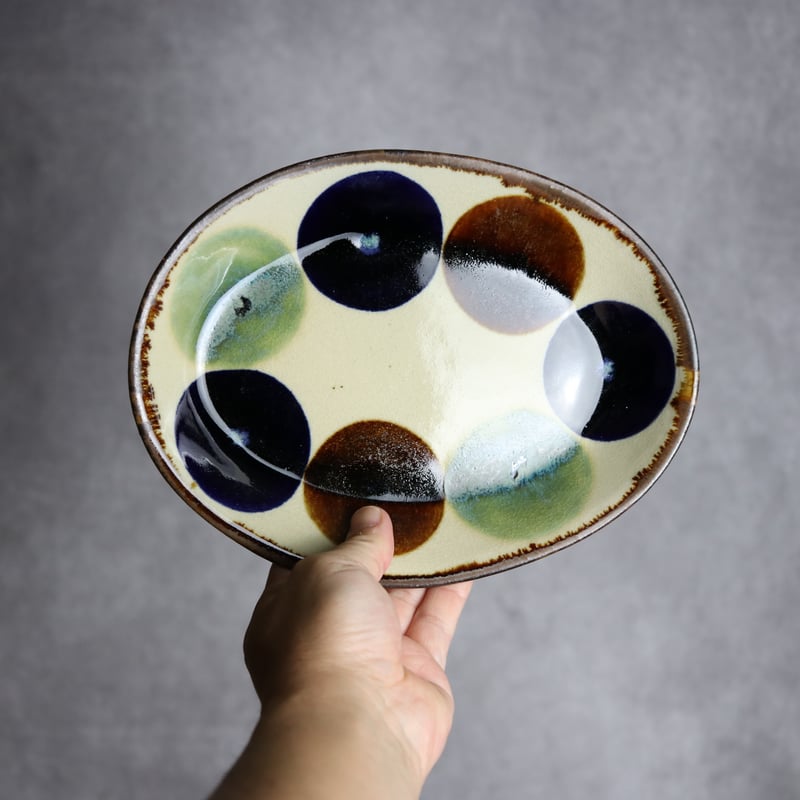 オーバル皿1 三彩丸紋 やちむん 陶器 エドメ陶房:7201002 | MADE IN OKI