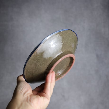 6寸皿1 呉須 緑釉 指描点打 やちむん 陶器 漂窯:7010006