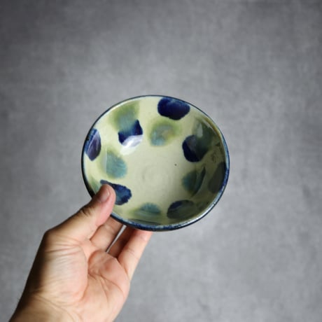 4寸鉢3 呉須 緑釉 点打 やちむん 陶器 漂窯:7010012